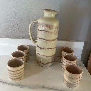 Sake Mezcal Stoneware Handmade Pitcher Carafe Cup Guinomi Shino set Japanese